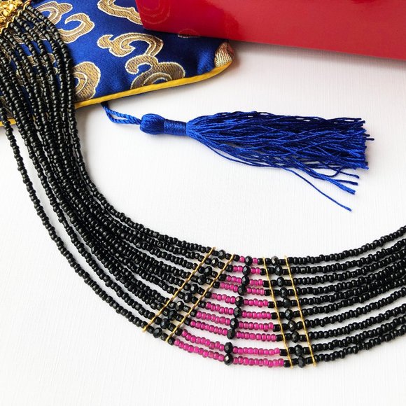 Pink and black wide collar choker, accent multi strand choker necklace OOAK - Picture 9 of 10